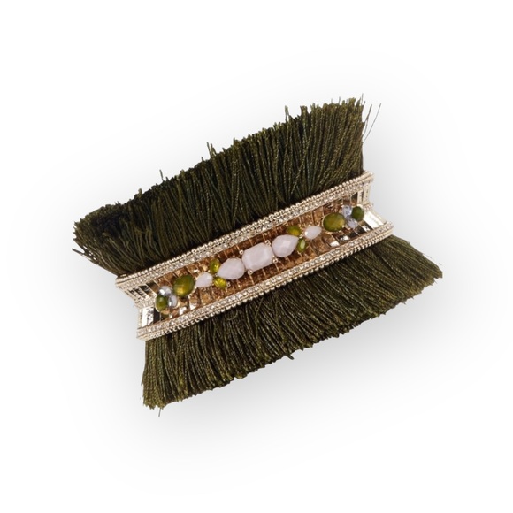 Jenny Packham Jewelry - new Jenny Packham ❀ Chic Fringed Crystal Gemstones Cuff ❀ Gold + Olive Green ❀